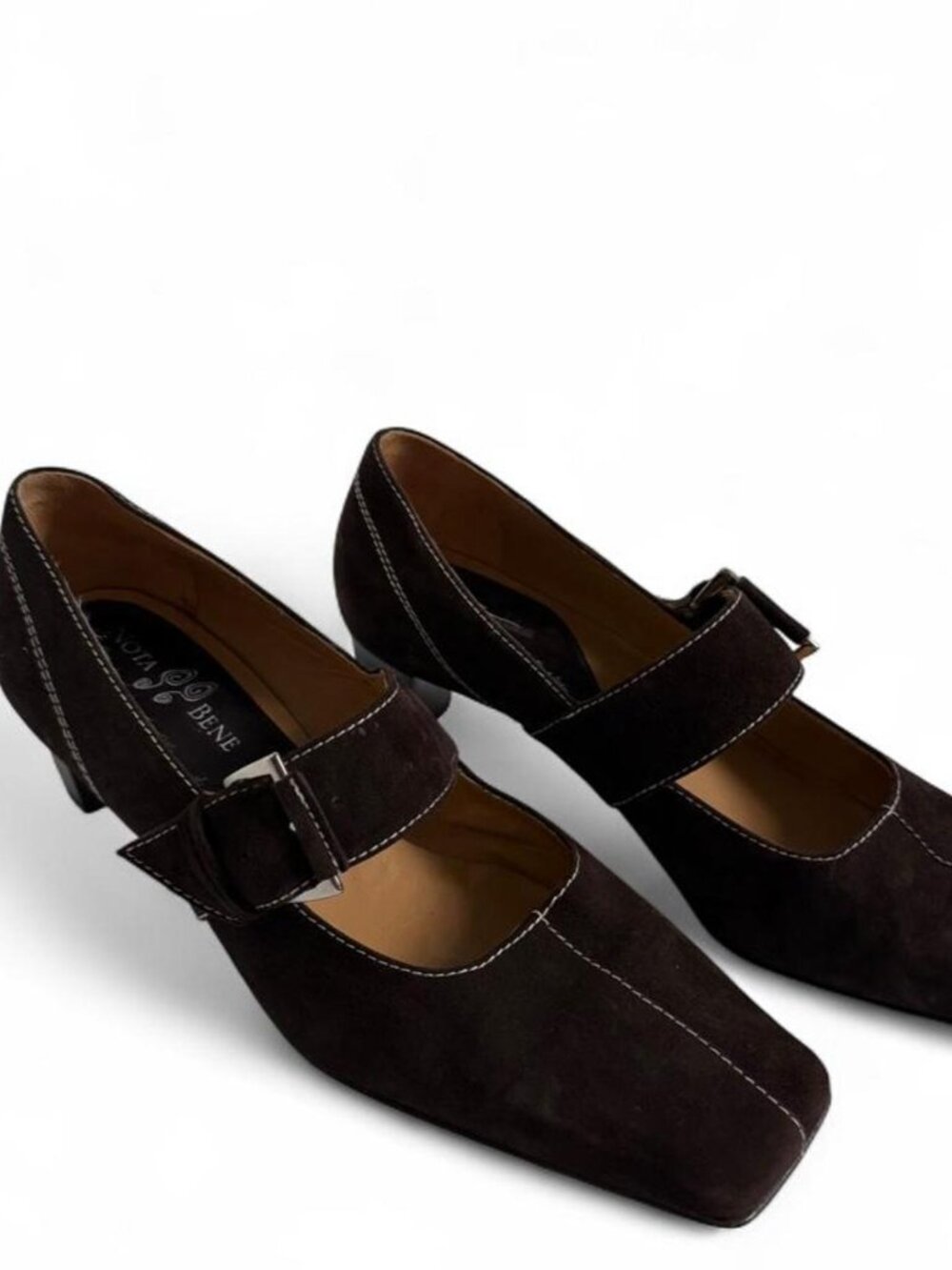 Vintage Chocolate Brown Suede Square Toe Mary Jane Shoes Size 38.5 or US Size 8